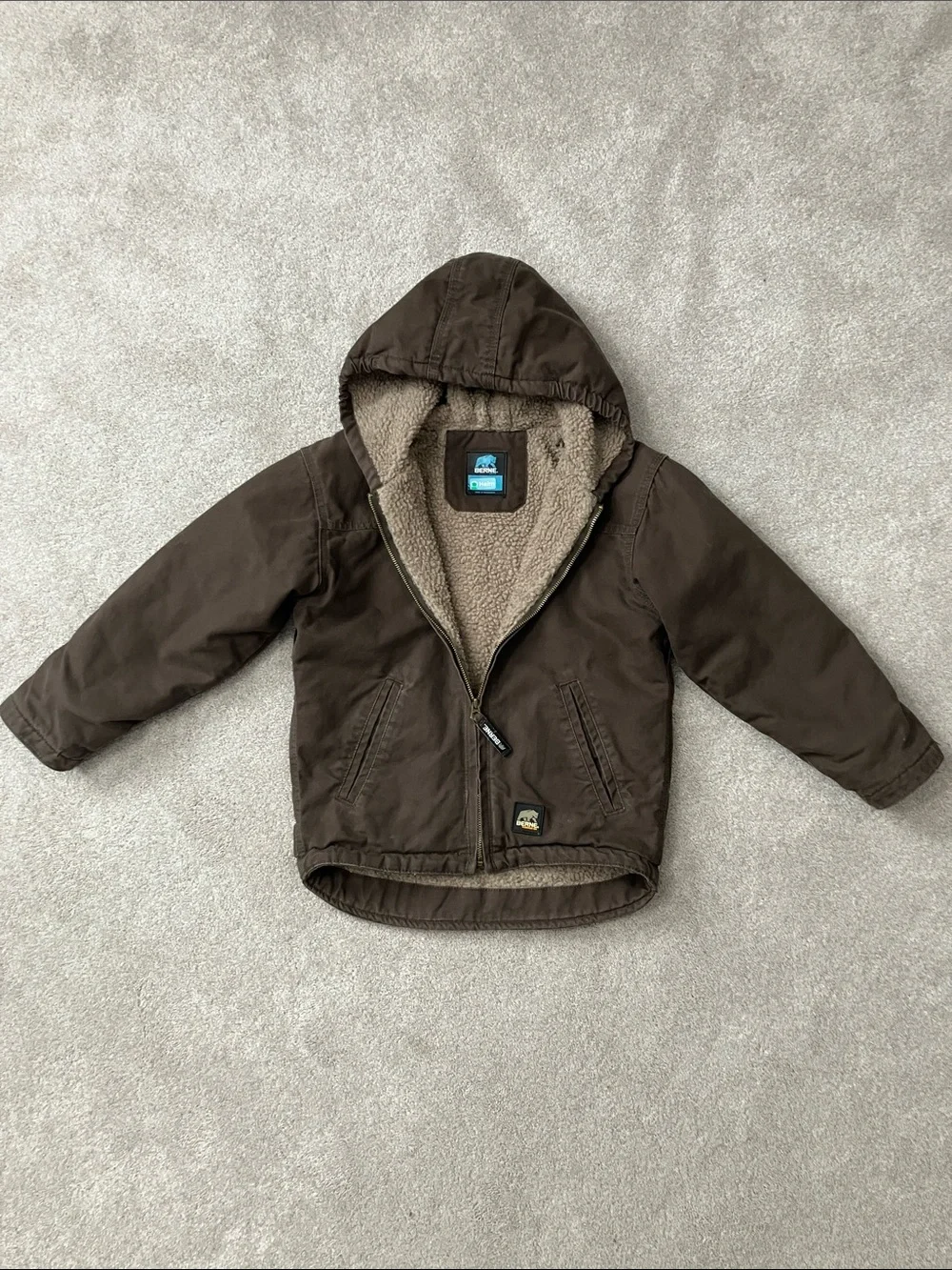 Berne Brown Hooded Sherpa-Lined Kids Jacket